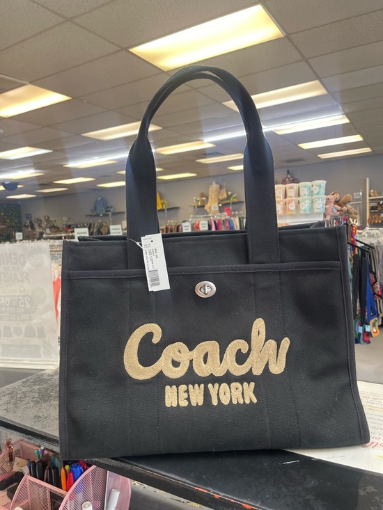 Coach Handbags - Coach Black Canvas Tote with Gold Script Logo
